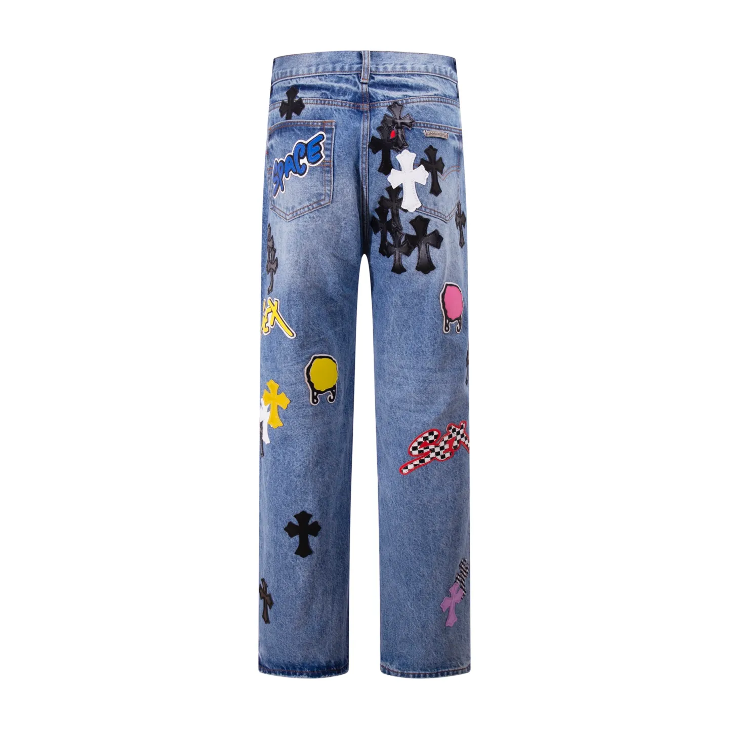 P300 Style number: H67 Croxin & 𝐂𝐡𝐫𝐨𝐦𝐞 𝐇𝐞𝐚𝐫𝐭 ss25 blue SEX mosaic leather jeans. Styles with different washed textures are very friendly to people with thin legs and thick legs. The slightly flared version perfectly modifies the leg shape. The timeless and moderate length makes it easy to match and match. It is the basis for various styles and is a must-have in your wardrobe! The fabric is stiff but also makes the upper body soft without losing texture. The washing process is even more perfect. It is a must-have item for everyone! ! ! Washed wheat, hang tag, pants label, three labels complete Color: blue Size: 28-30-32-34-36